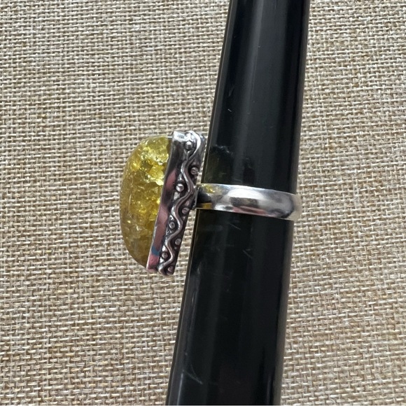 New Lemon Crackle Quartz Crystal Stone Silver Overlay Ring Size 6.75 - Picture 3 of 9